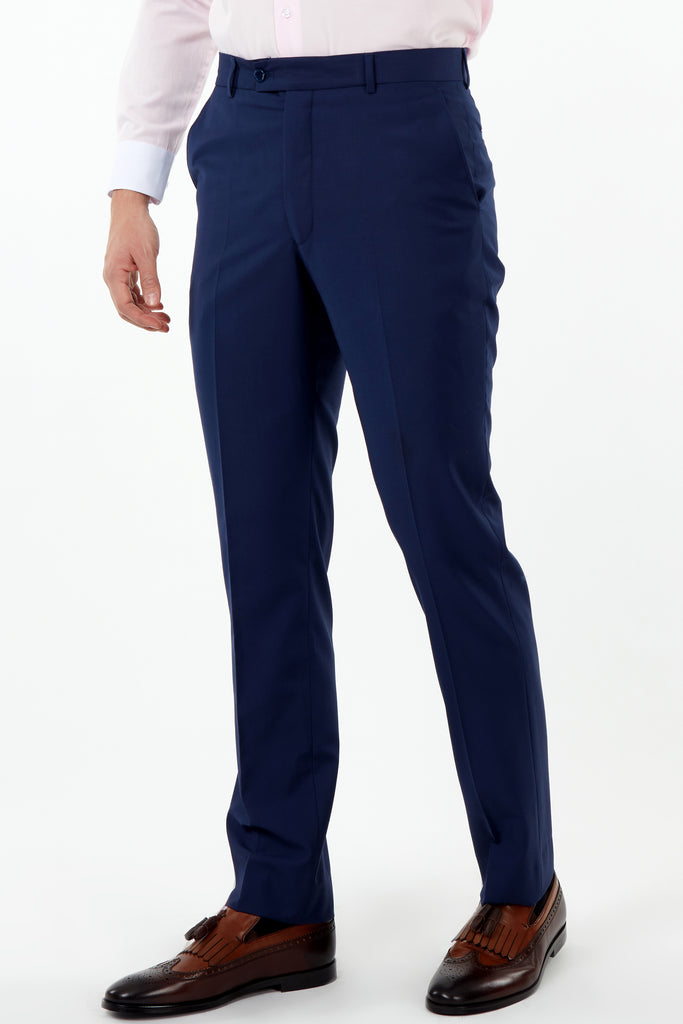 PARIS - Blue Plain Tailored Fit Suit Trousers - Jack Martin