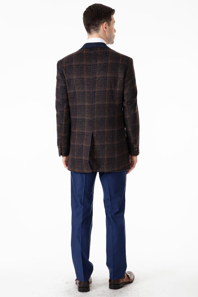 Peaky Blinders - Brown & Navy Check Wool Overcoat - Jack Martin Menswear