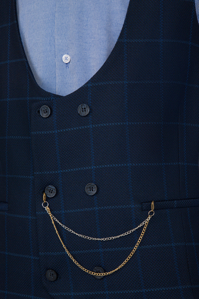 ARTHUR - Blue Check Double Breasted Suit Waistcoat - Jack Martin