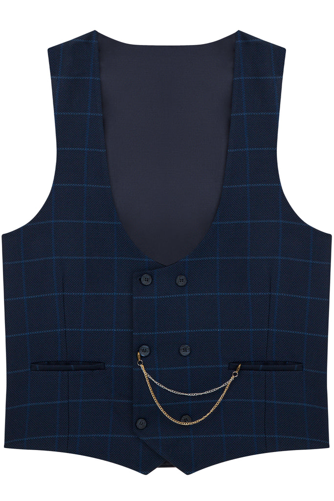 ARTHUR - Blue Check Double Breasted Suit Waistcoat - Jack Martin