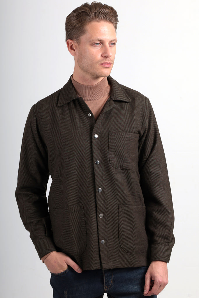 Freddie - Green Herringbone Overshirt - Jack Martin