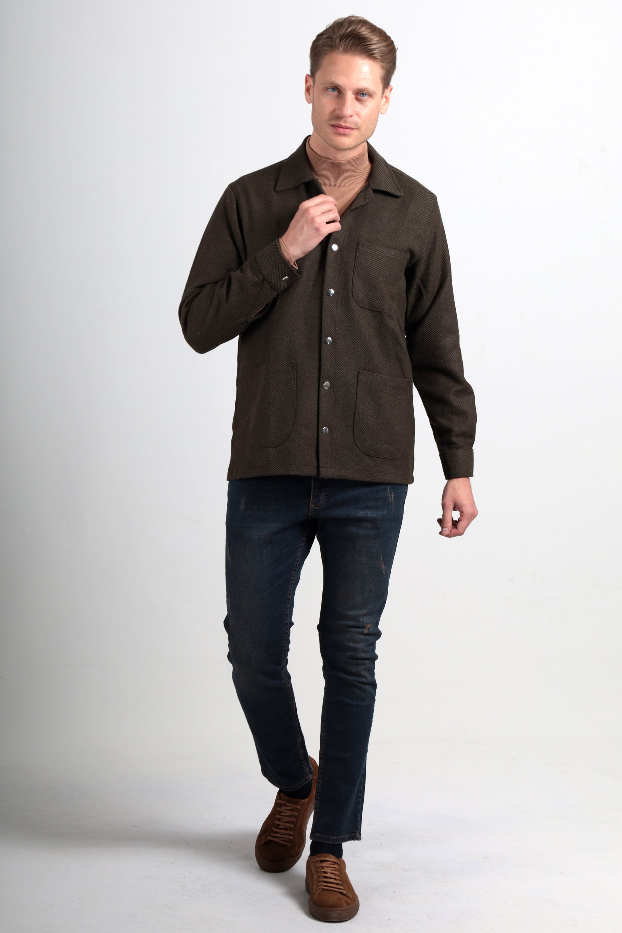 Freddie - Green Herringbone Overshirt - Jack Martin Menswear