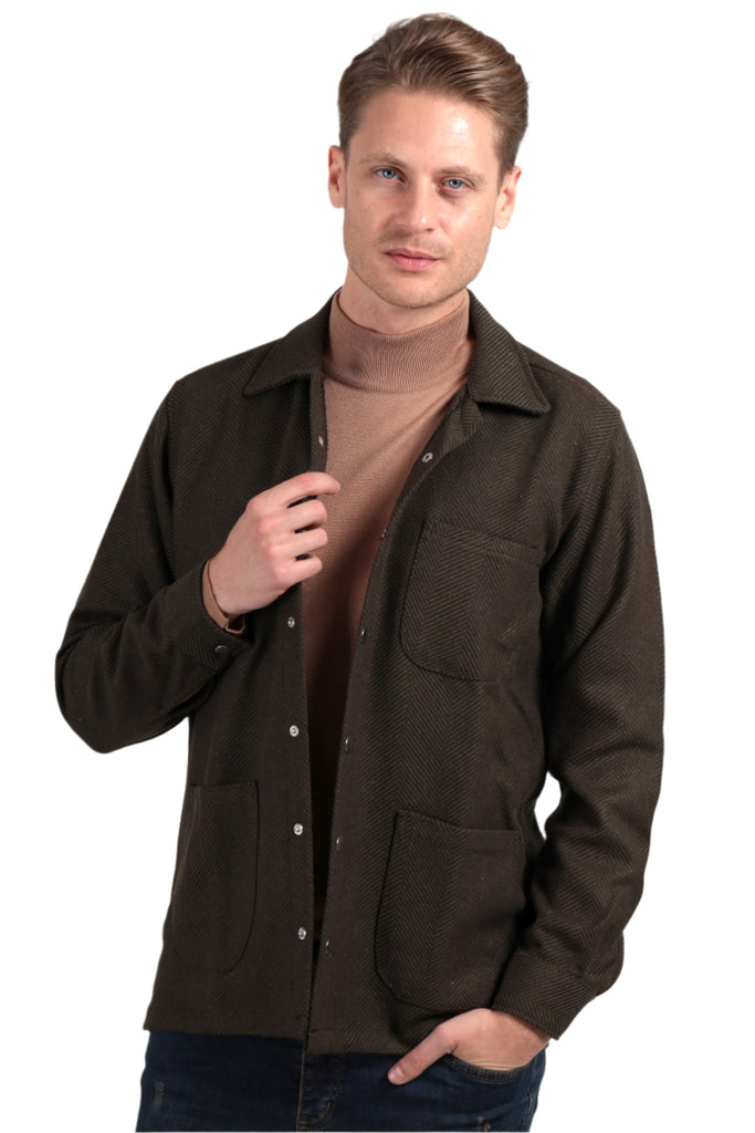 Freddie - Green Herringbone Overshirt - Jack Martin
