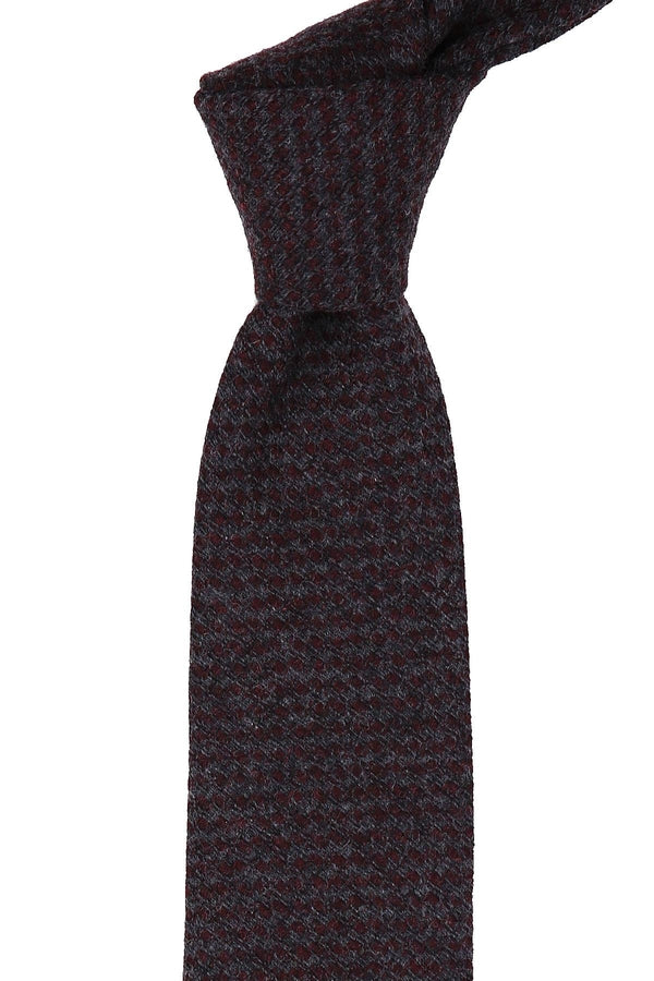 Tie & Hanky Set: Grey & Burgundy Patterned Wool Tie & Hanky - Jack Martin