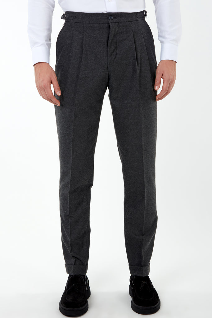 LAGUNA - Grey Pleated Flannel Trousers - Jack Martin