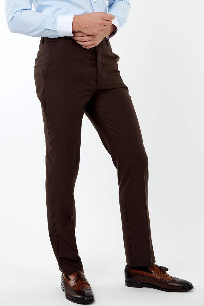 PARIS - Brown Plain Tailored Fit Suit Trousers - Jack Martin