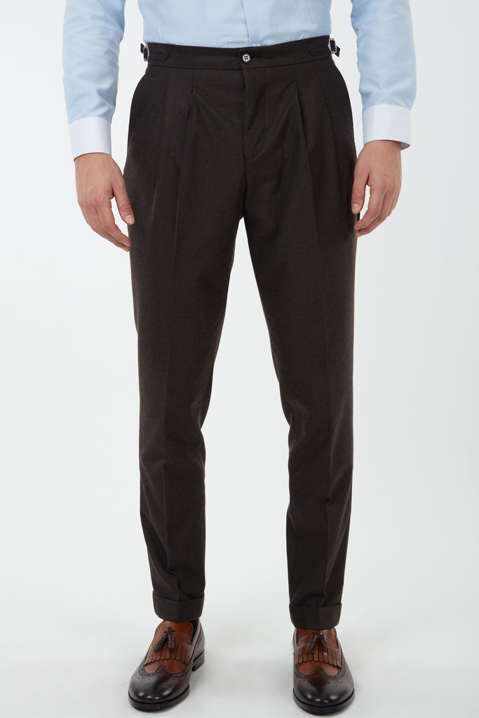 LAGUNA - Brown Pleated Flannel Trousers - Jack Martin