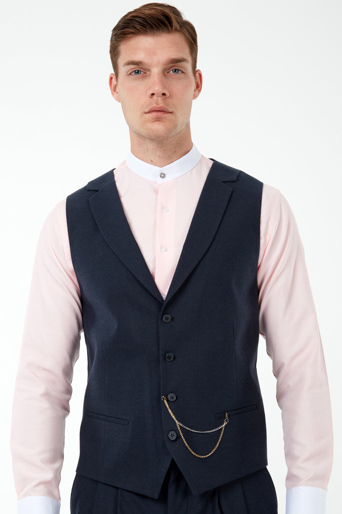 LAGUNA - Heather Navy Collared Flannel Waistcoat - Jack Martin