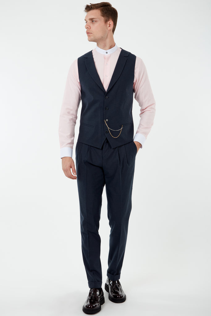 LAGUNA - Heather Navy Collared Flannel Waistcoat - Jack Martin