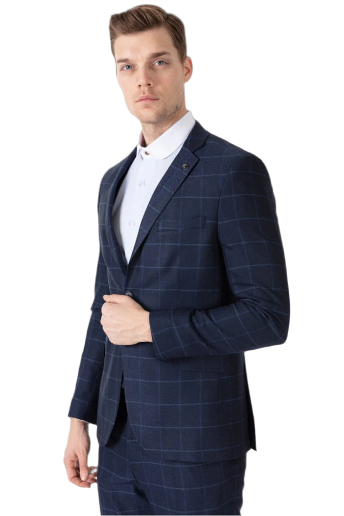 ARTHUR - Blue Check Tailored Fit 3 Piece Suit - Jack Martin Menswear