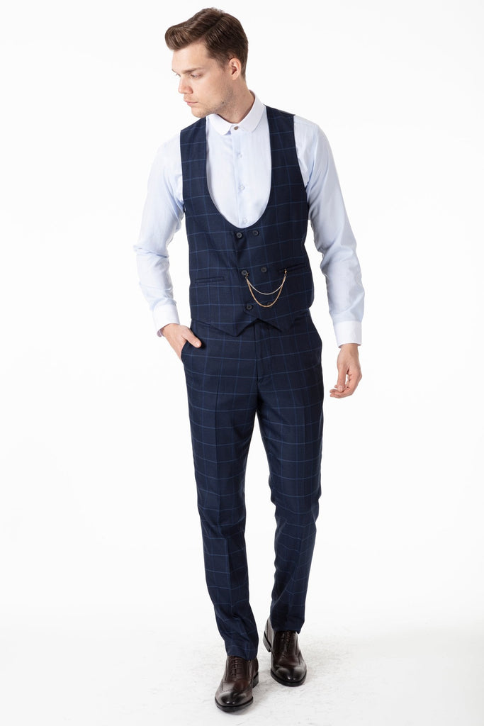 ARTHUR - Blue Check Tailored Fit 3 Piece Suit - Jack Martin Menswear