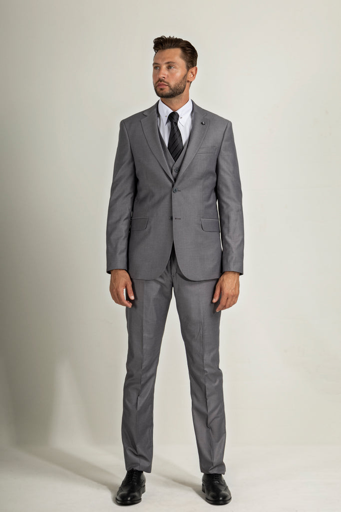 MICHAEL - Melange Grey Plain 3 Piece Suit - Jack Martin Menswear