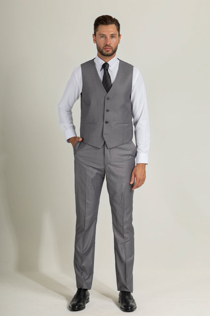 MICHAEL - Melange Grey Plain 3 Piece Suit - Jack Martin Menswear