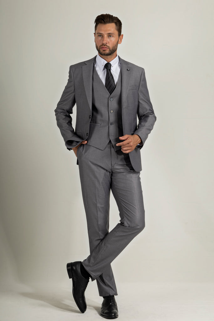 MICHAEL - Melange Grey Plain 3 Piece Suit - Jack Martin Menswear