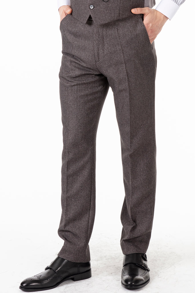 JOHN - Grey Tweed Herringbone Trousers - Jack Martin Menswear