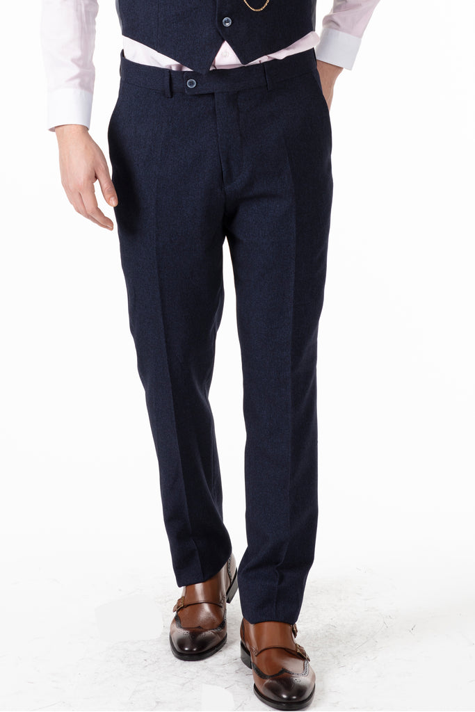 TOMMY - Navy Tweed Trousers - Jack Martin Menswear