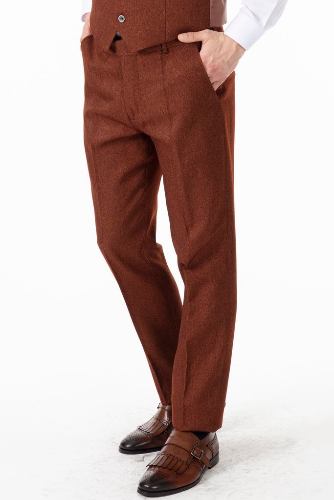 TOMMY - Tobacco Brown Tweed Trousers - Jack Martin Menswear