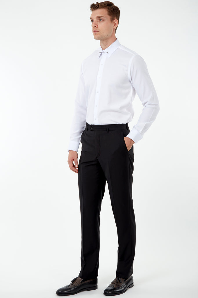PARIS - Black Plain Tailored Fit Suit Trousers - Jack Martin Menswear