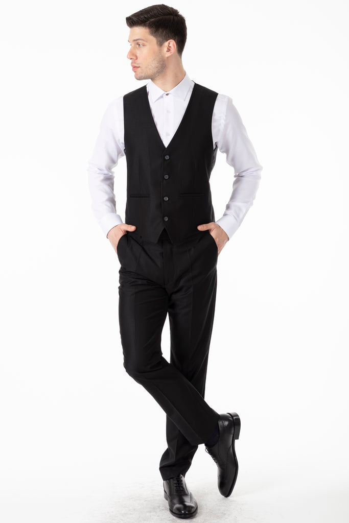 MICHAEL - Black Plain Semi-Slim Fit 3 Piece Suit - Jack Martin Menswear