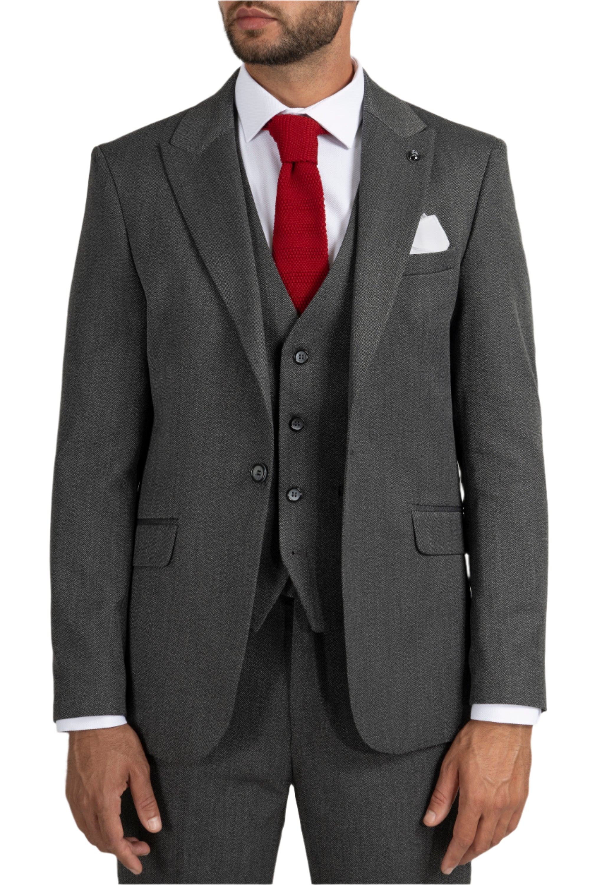 SHELBY Grey Two Tone Herringbone Tweed Piece Suit