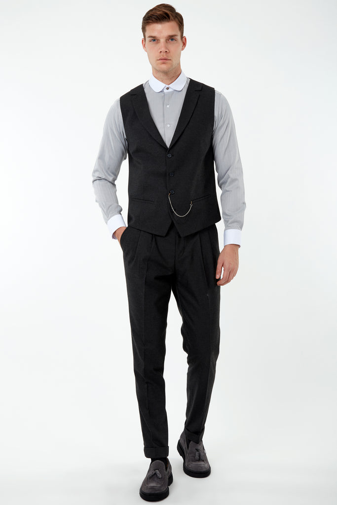 LAGUNA - Heather Black Collared Flannel Waistcoat - Jack Martin