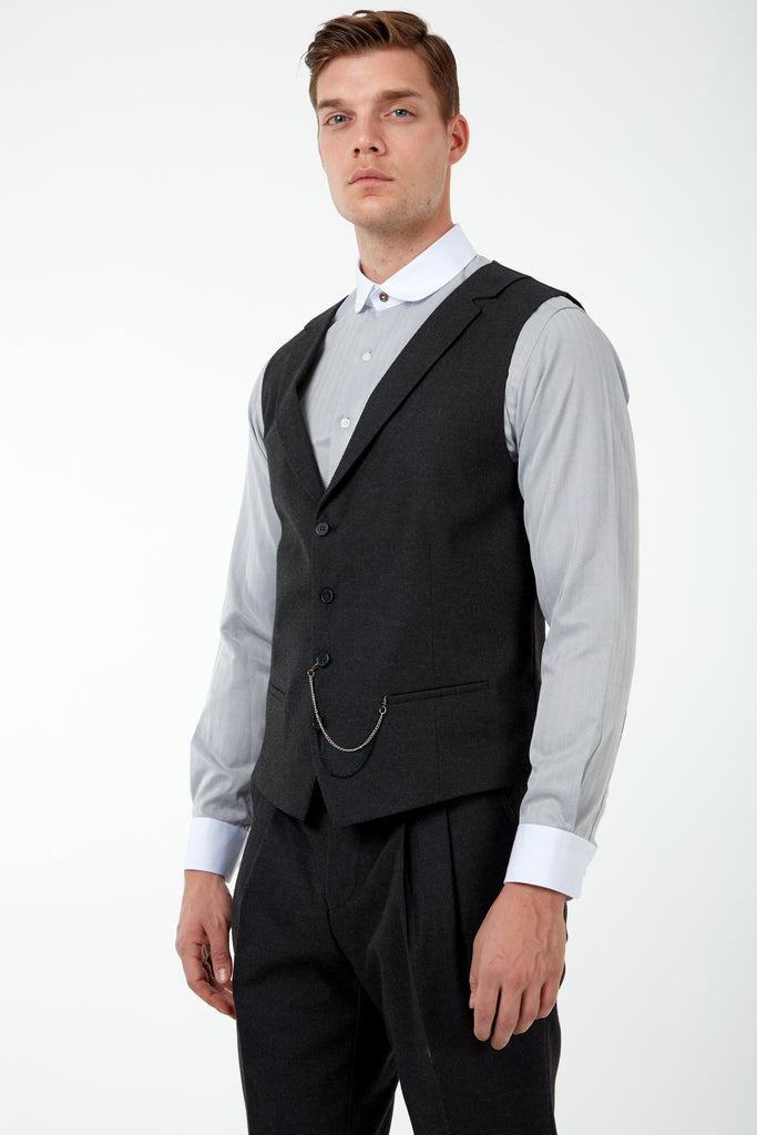 LAGUNA - Heather Black Collared Flannel Waistcoat - Jack Martin