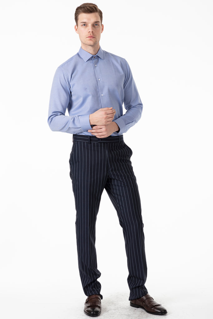 Peaky Blinders Style - Royal Blue Textured Slim Fit Shirt - Jack Martin Menswear