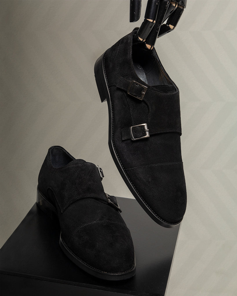 THOMAS - Black Suede Double Monk Strap Shoes - Jack Martin